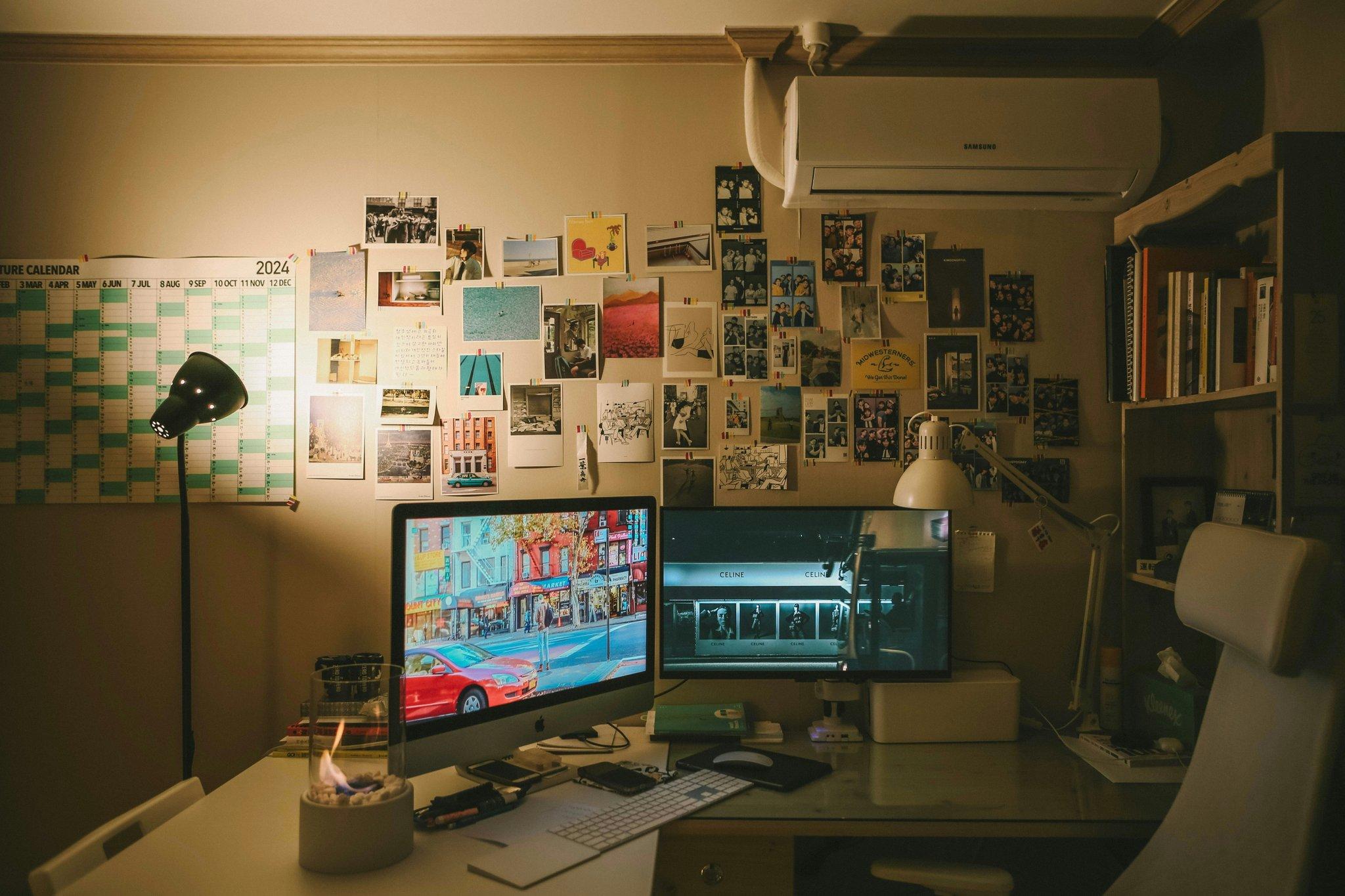 Ninja's professional streaming setup featuring multiple screens and lights.